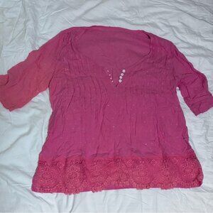 Pink Lace Trim Women's Top